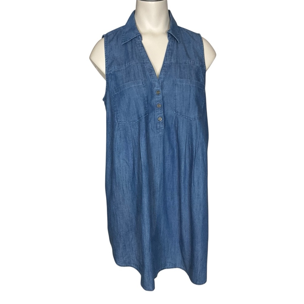 MOTHERHOOD MATERNITY sz Small Denim Look Sleeveless Top V Neck Blue